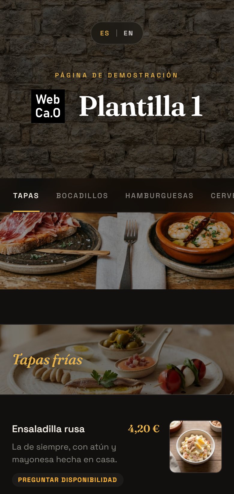 Pantalla de inicio de la plantilla 1