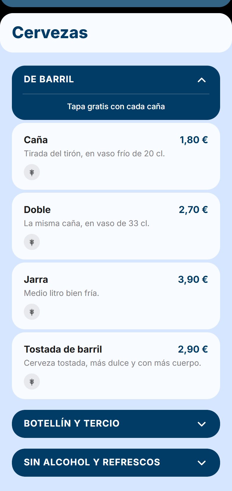 Carta de cervezas de la plantilla 2