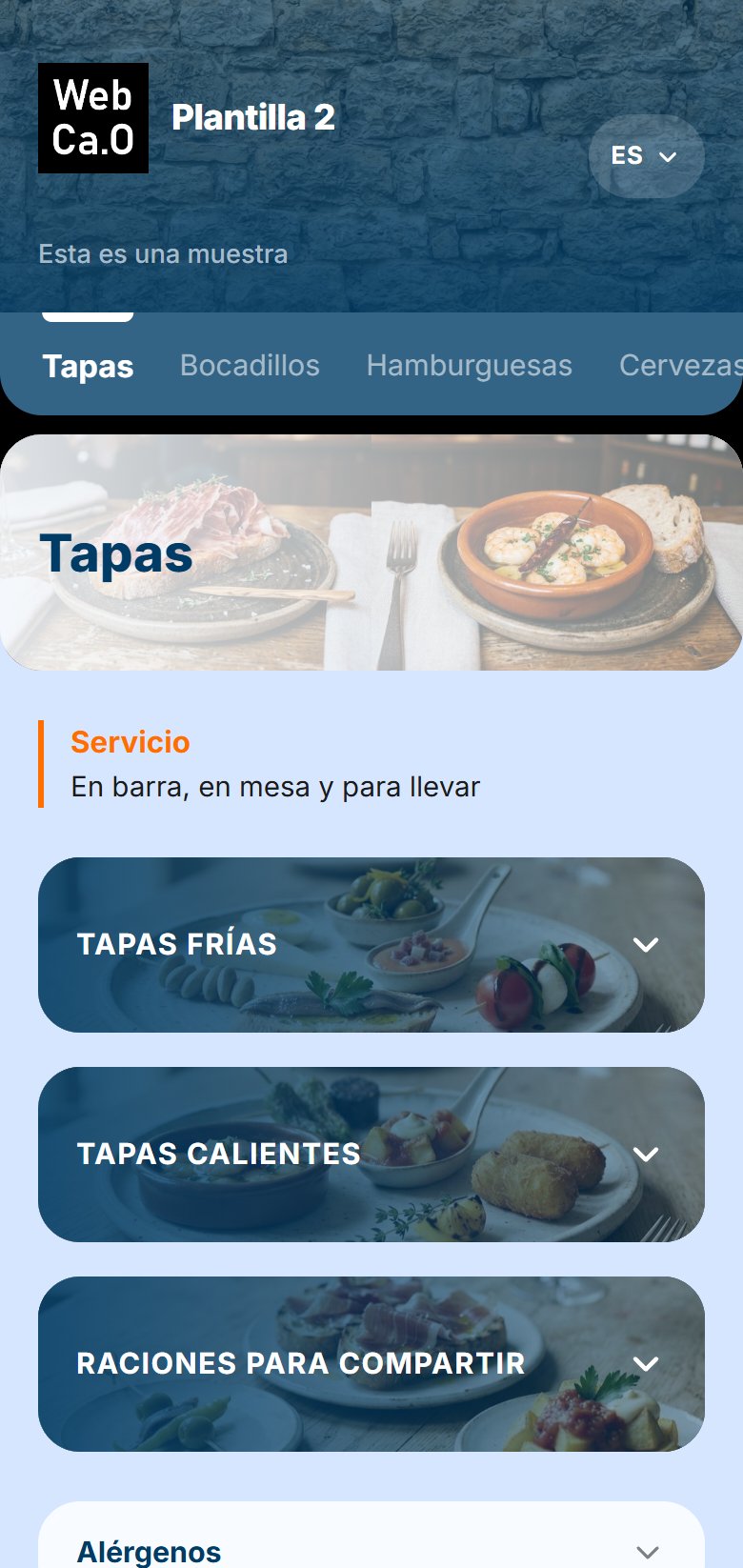 Pantalla de inicio de la plantilla 2